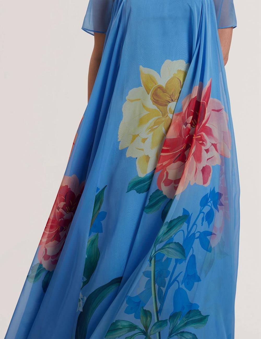 Ted Baker MALRIE - Sheer Neck Floral Trapeze Maxi Jurk Dames Blauw | IHDT-71950