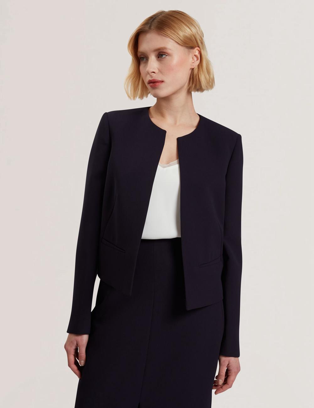 Ted Baker MANABJL - Tailored Round Neck Cropped Open Jassen Dames Donkerblauw | FOEX-78639
