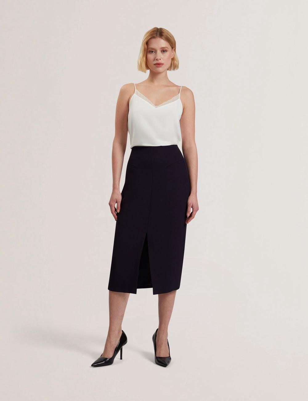 Ted Baker MANABSL - Tailored Midi Pencil Skirt With Front Split Rokken Dames Donkerblauw | RUKJ-05136