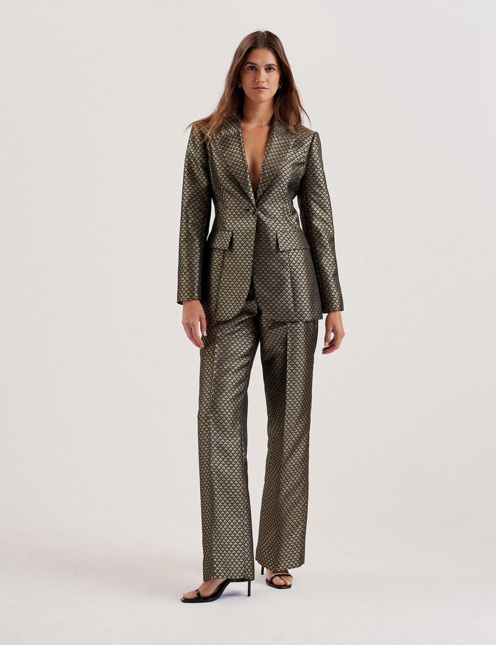 Ted Baker MANGUT - Metallic Jacquard Wide Leg Tailored Broek Dames Zwart | BHON-69184