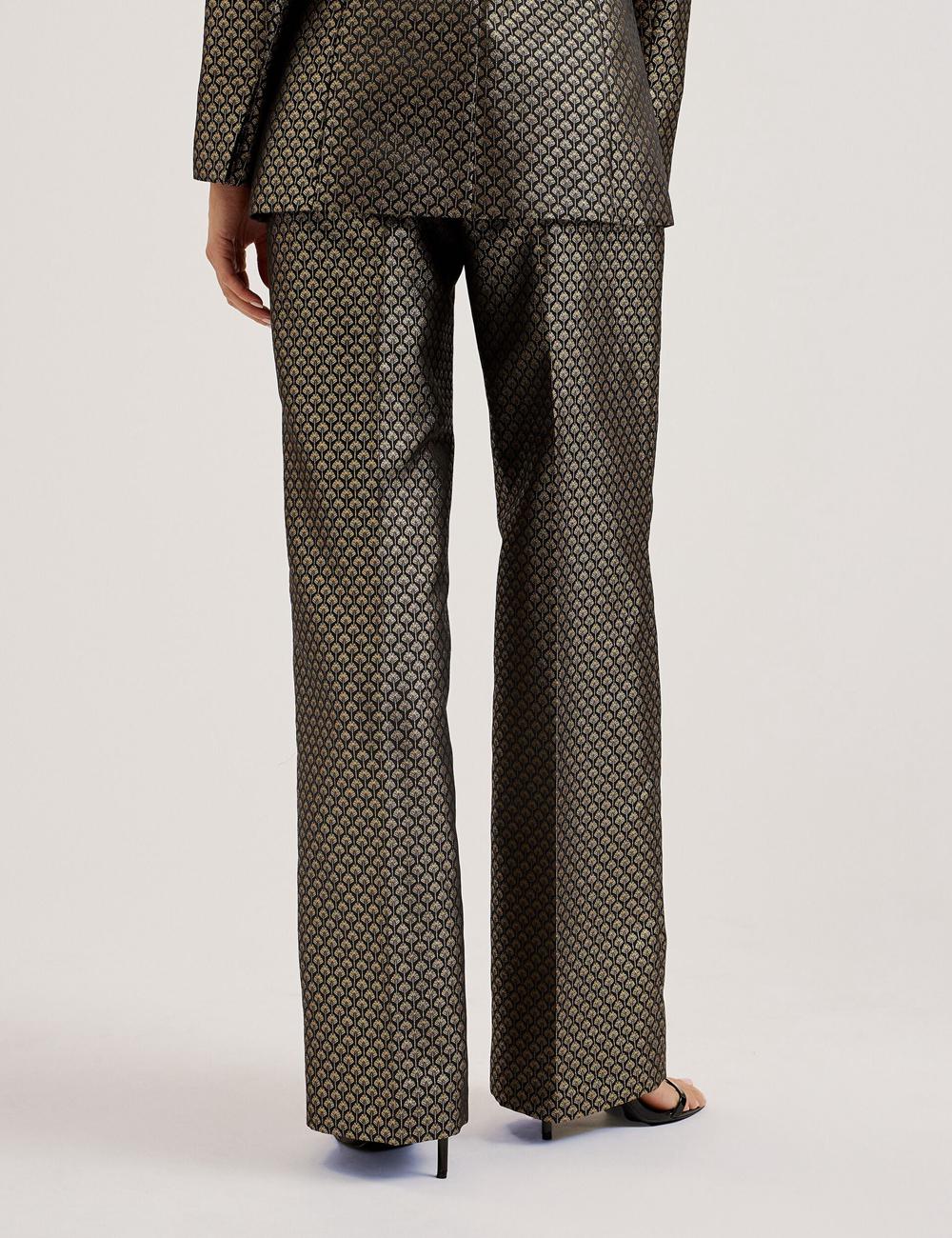 Ted Baker MANGUT - Metallic Jacquard Wide Leg Tailored Broek Dames Zwart | BHON-69184