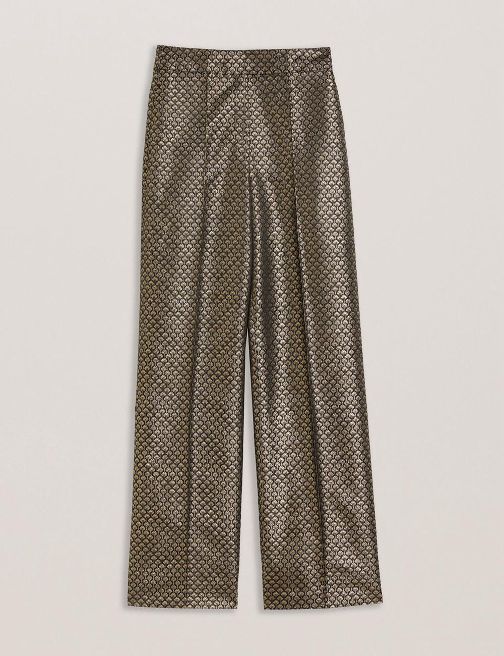Ted Baker MANGUT - Metallic Jacquard Wide Leg Tailored Broek Dames Zwart | BHON-69184