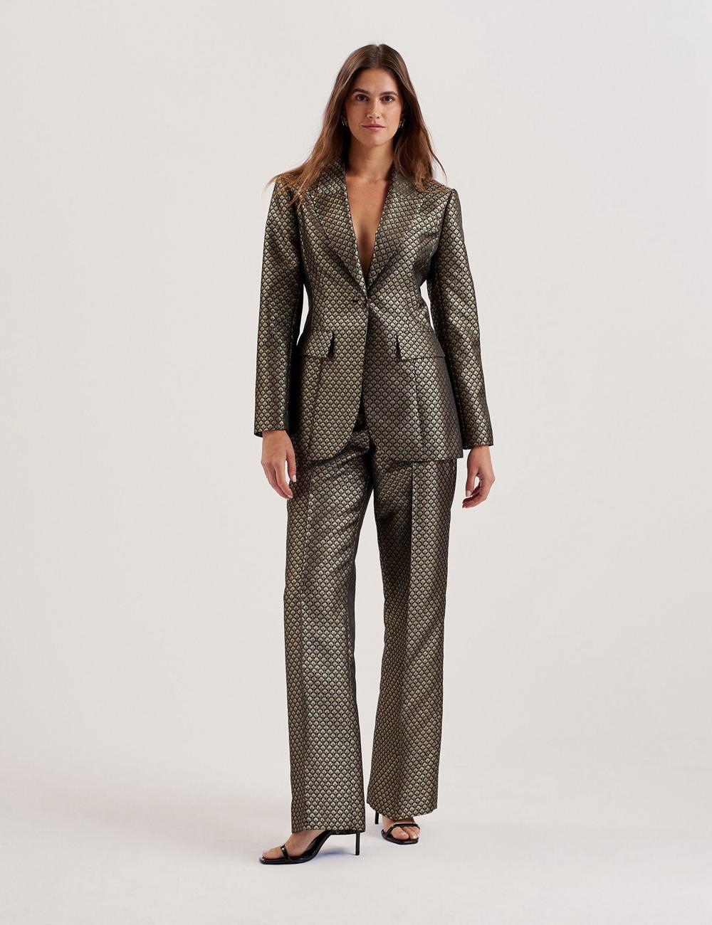 Ted Baker MANGUT - Metallic Jacquard Wide Leg Tailored Broek Dames Zwart | BHON-69184