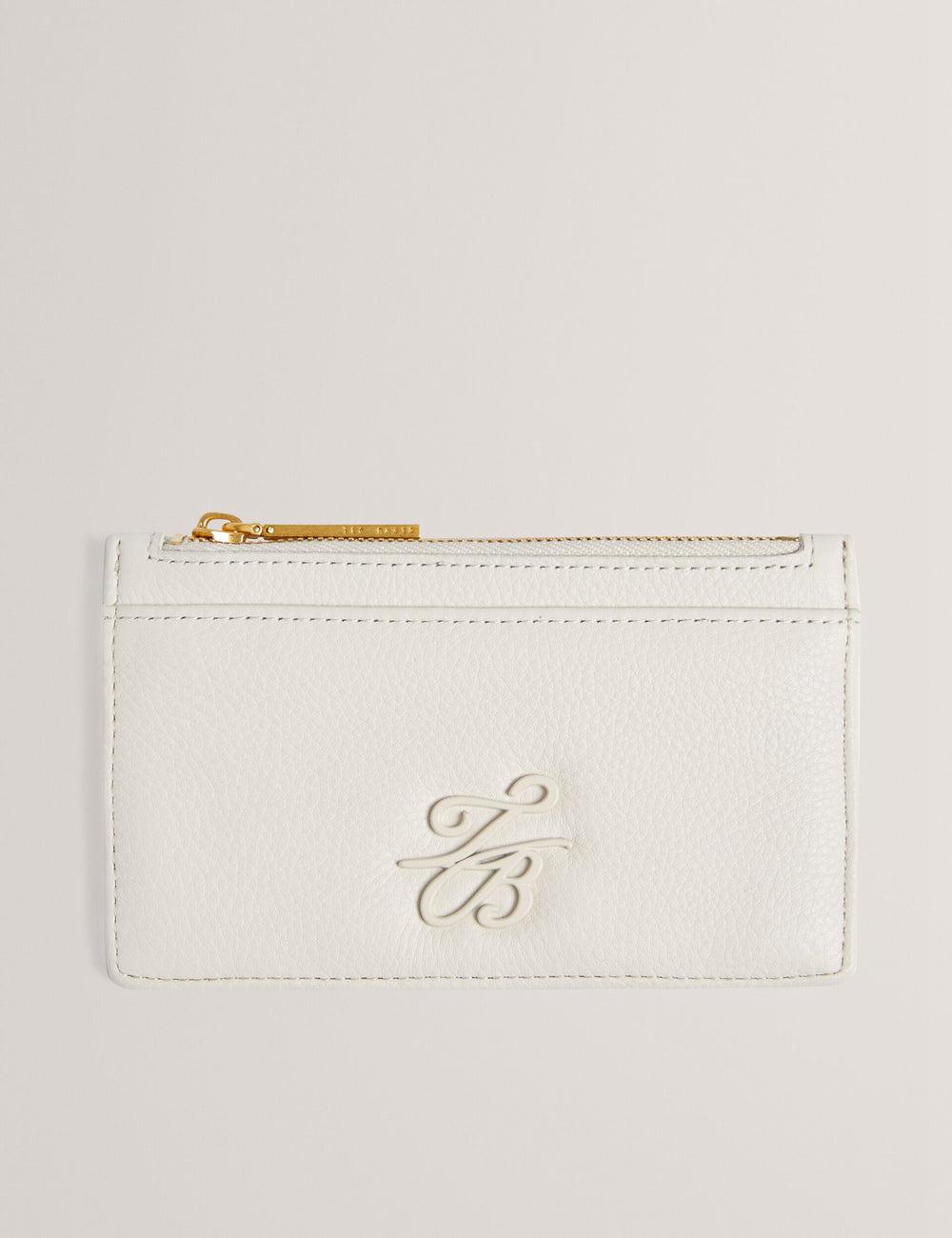 Ted Baker MARLEAH - TB Logo Leather Zip Card Holder Portefeuille Dames Ecru | VZIR-27301