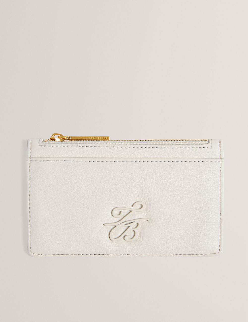 Ted Baker MARLEAH - TB Logo Leather Zip Card Holder Portefeuille Dames Ecru | VZIR-27301