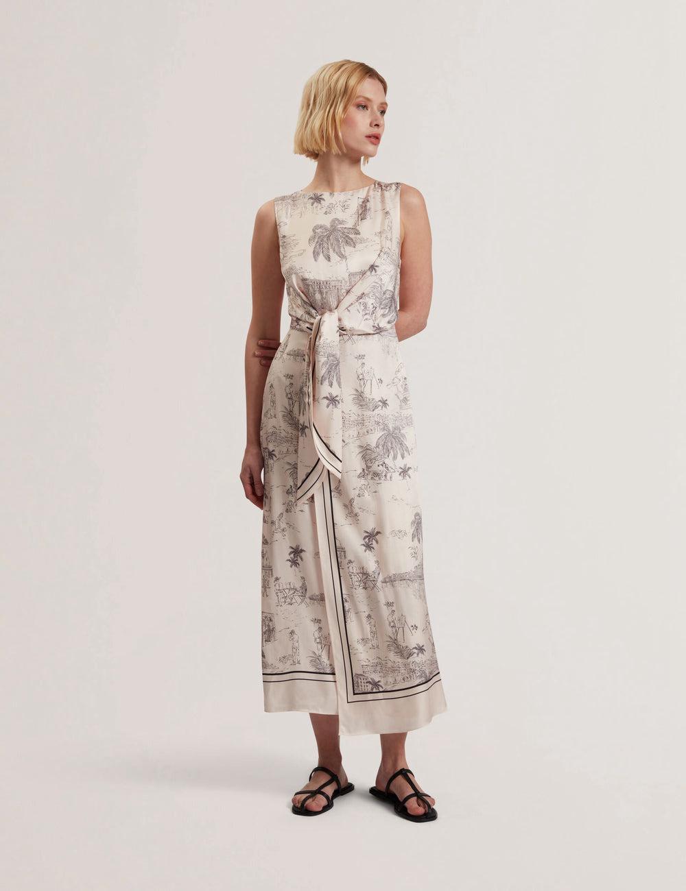 Ted Baker MARRONA - Printed Wrap Front Sleeveless Midi-jurk Dames Roze | NGKY-26703
