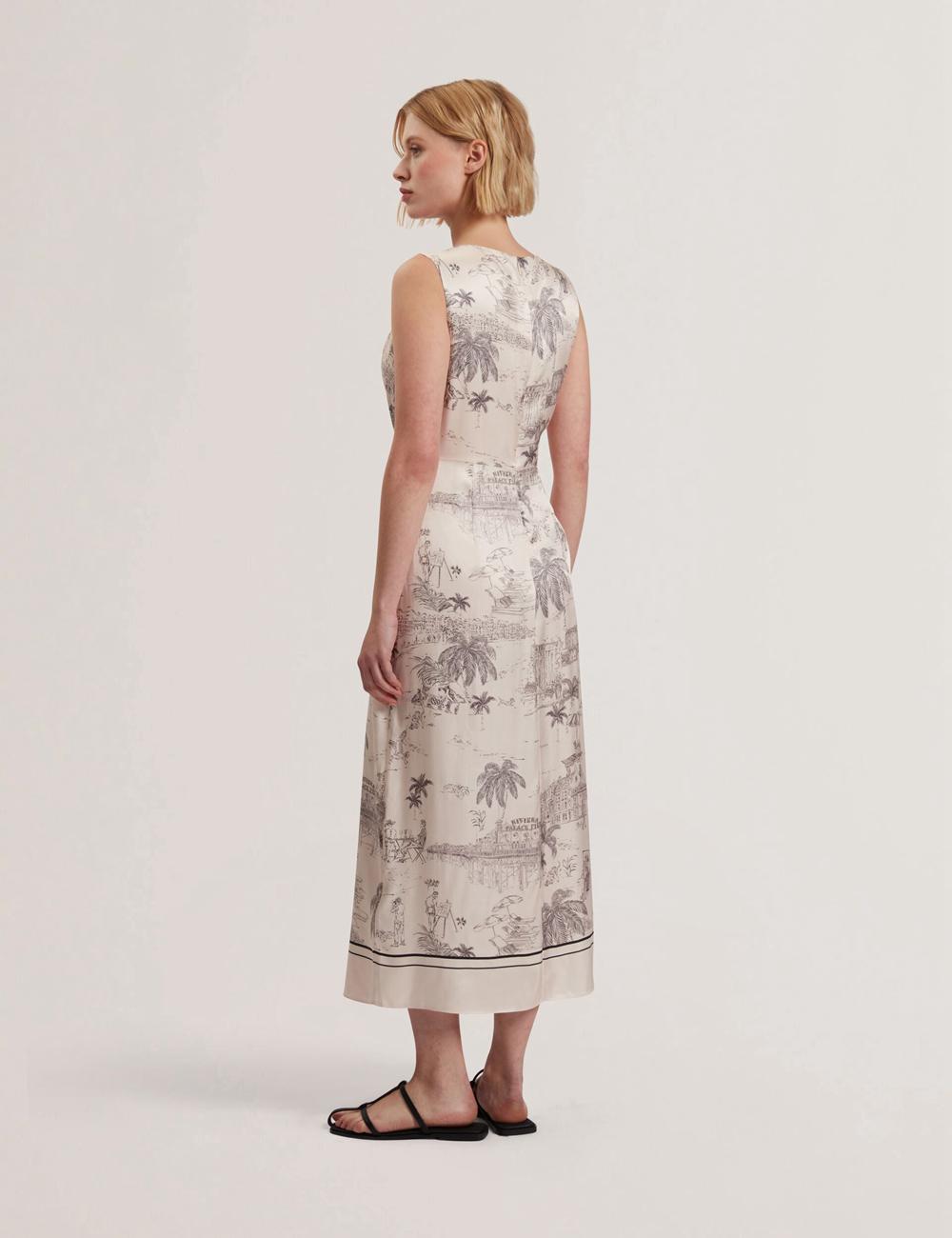 Ted Baker MARRONA - Printed Wrap Front Sleeveless Midi-jurk Dames Roze | NGKY-26703