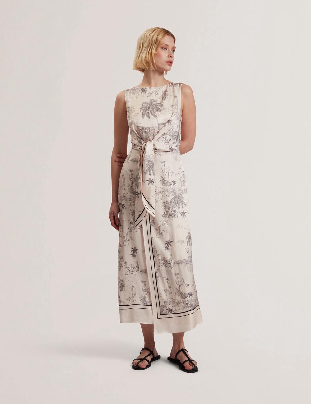 Ted Baker MARRONA - Printed Wrap Front Sleeveless Midi-jurk Dames Roze | NGKY-26703