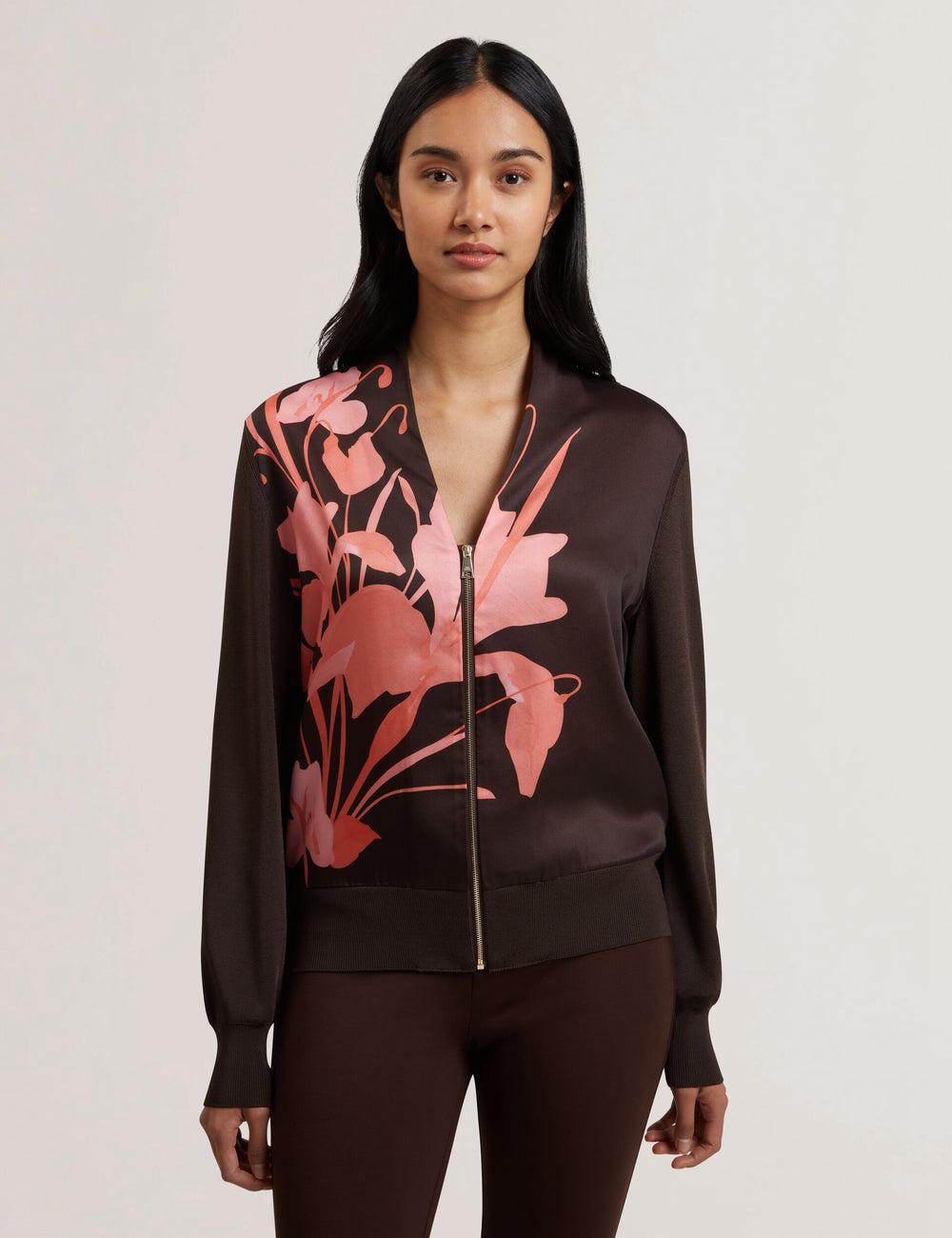Ted Baker MATIINA - Printed Front Zip-Up Bomber Cardigan Dames Bruin | BAZH-15083