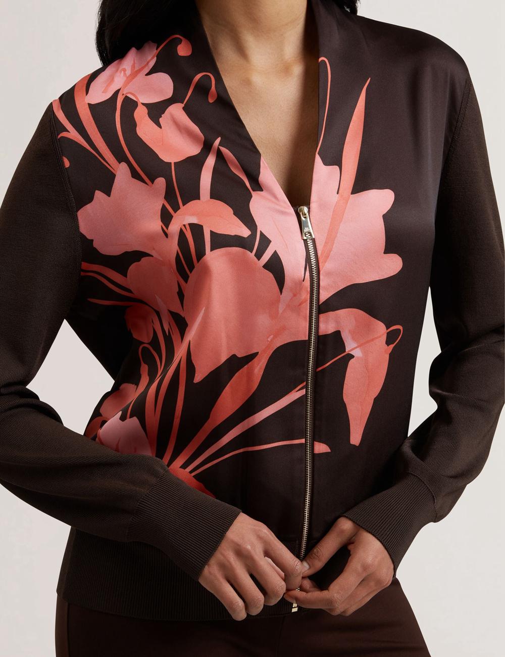 Ted Baker MATIINA - Printed Front Zip-Up Bomber Cardigan Dames Bruin | BAZH-15083