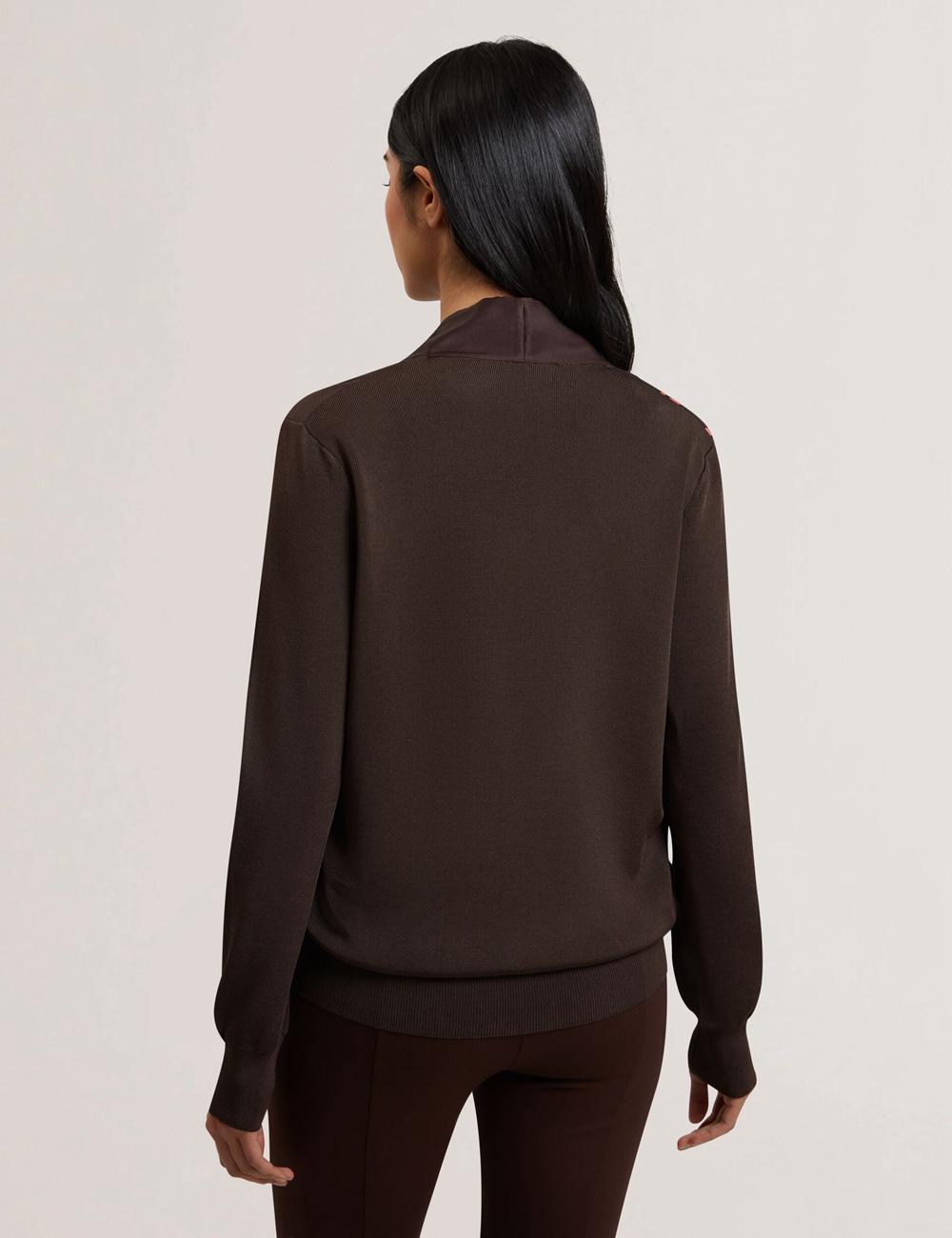 Ted Baker MATIINA - Printed Front Zip-Up Bomber Cardigan Dames Bruin | BAZH-15083