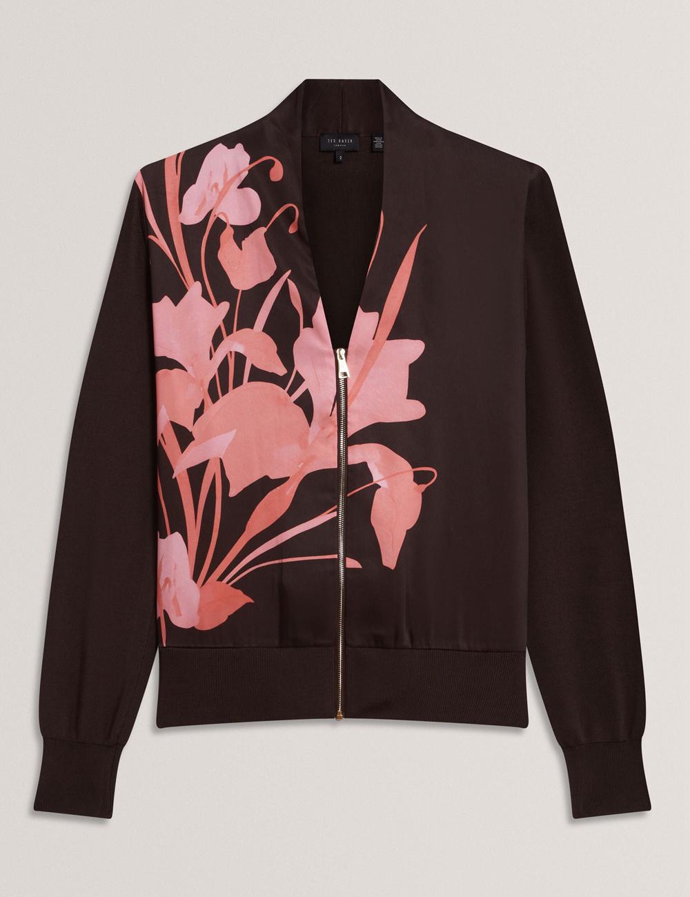 Ted Baker MATIINA - Printed Front Zip-Up Bomber Cardigan Dames Bruin | BAZH-15083
