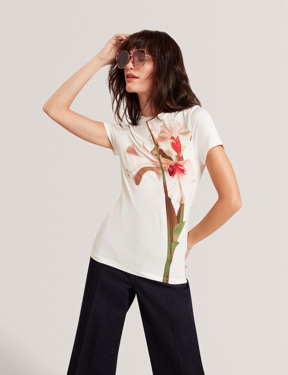 Ted Baker MEELIEE - Floral Graphic Fitted Crew Neck T-shirts Dames Roze | JNDA-82317