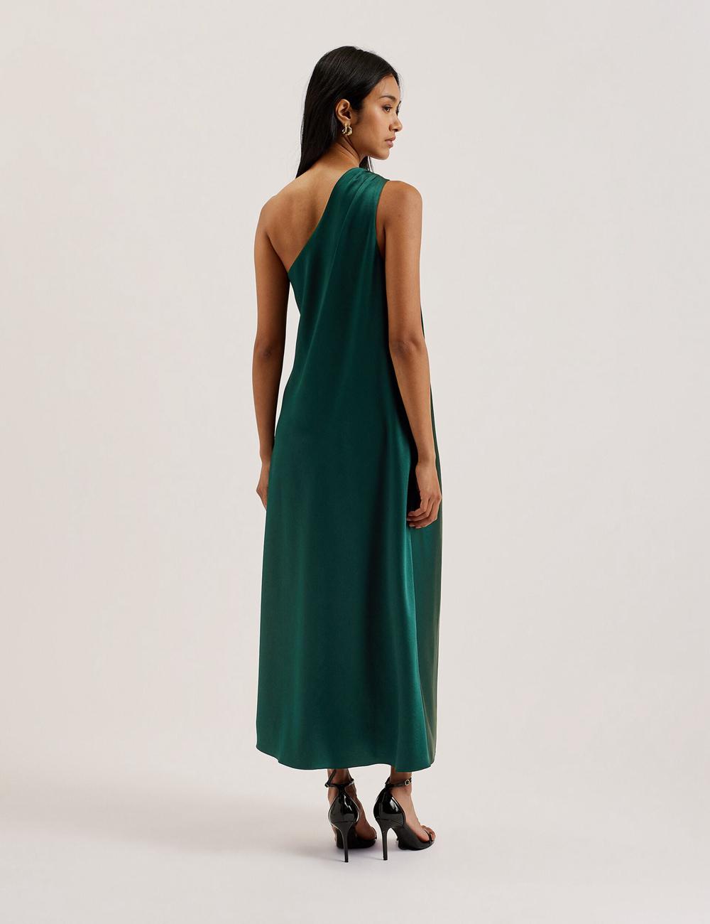 Ted Baker MELGAR - Satin One Shoulder Midi-jurk Dames Groen | XBNM-15086