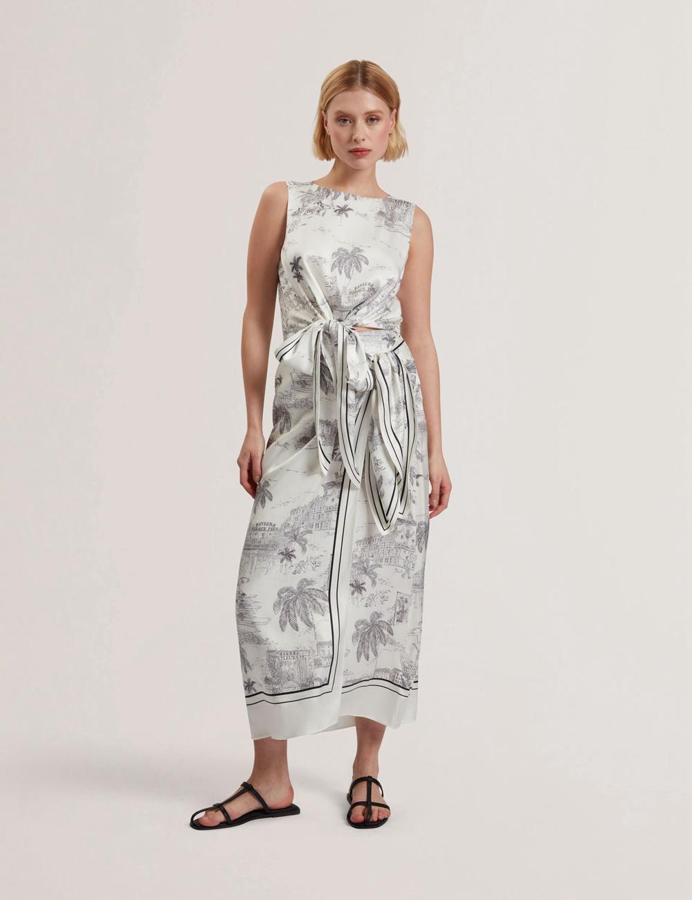 Ted Baker MELVA - Printed Detail Wrap Rokken Dames Ivory | GRJM-40915