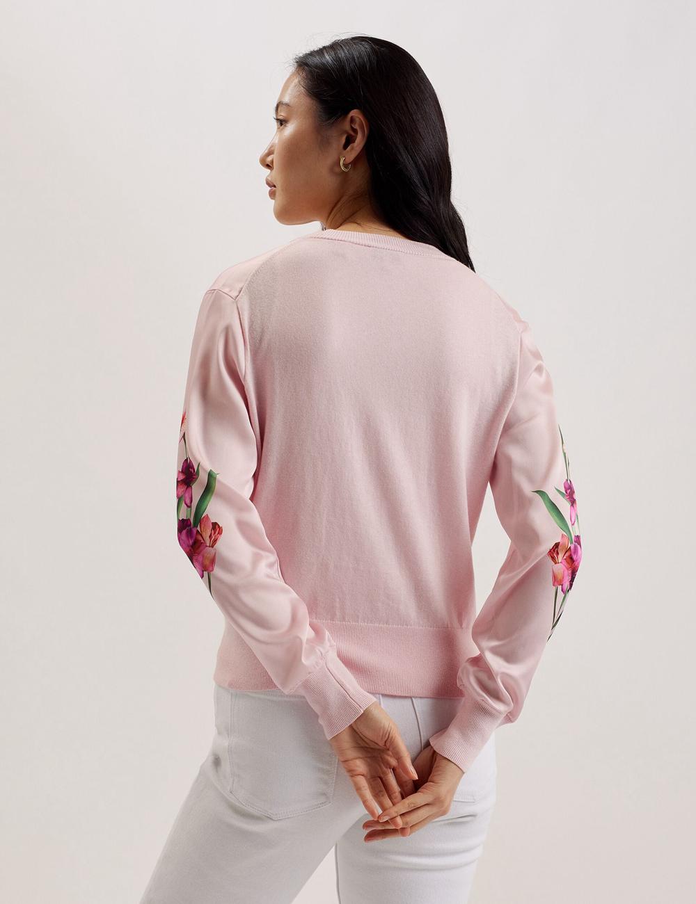 Ted Baker MERALLL - Floral Woven Front V-Neck Cardigan Dames Roze | XYSD-51096