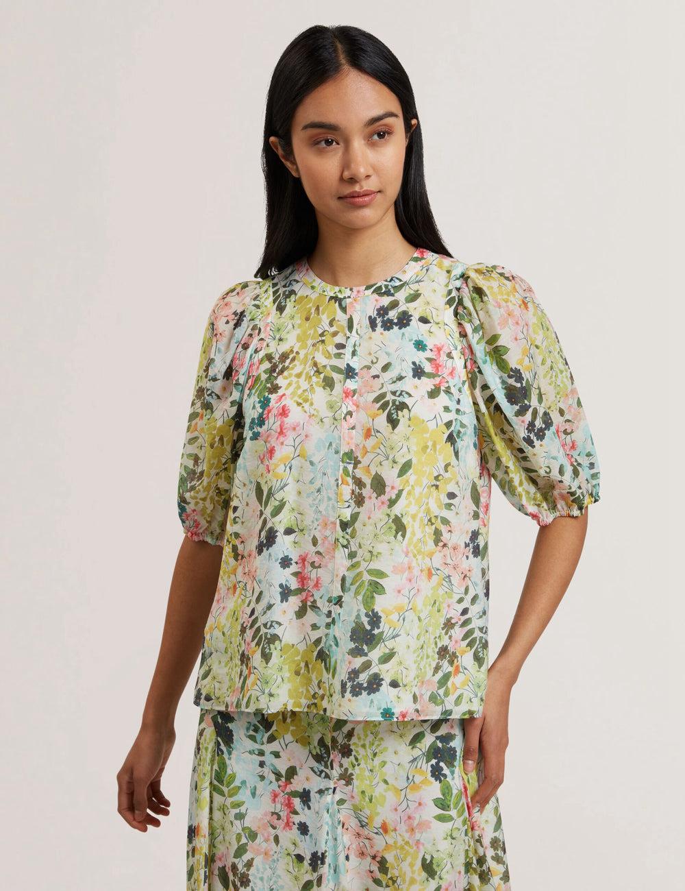 Ted Baker MICHA - Floral Binding Detail Puffed Sleeve Blouse Dames Ivory | TQNU-19836