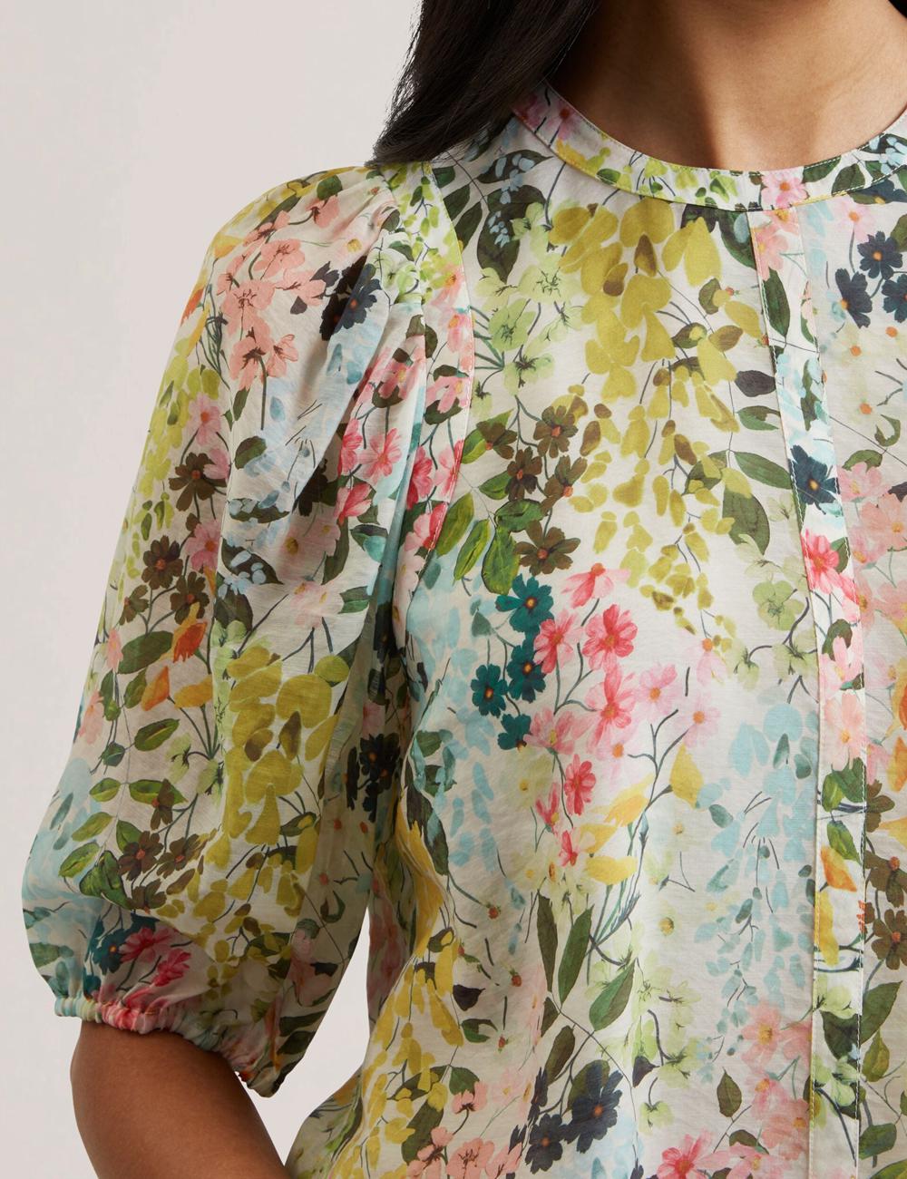 Ted Baker MICHA - Floral Binding Detail Puffed Sleeve Blouse Dames Ivory | TQNU-19836