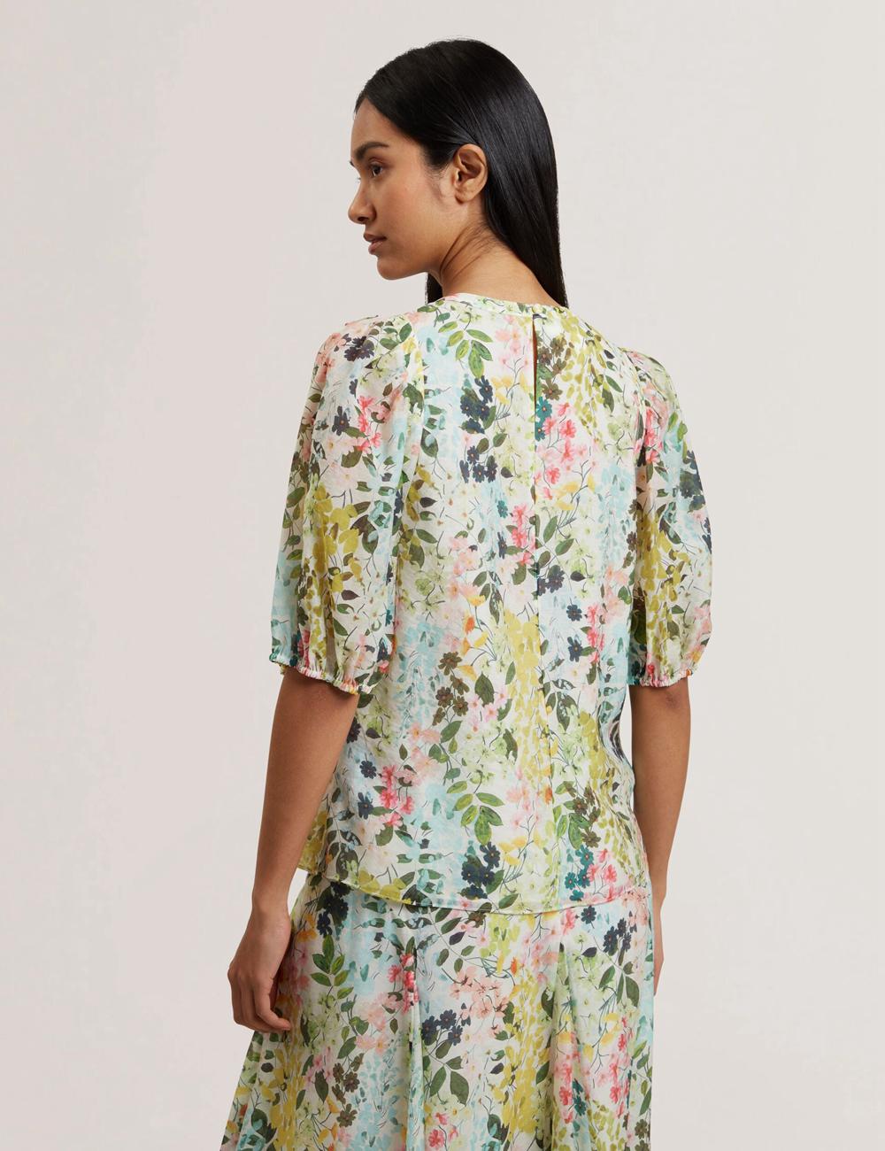 Ted Baker MICHA - Floral Binding Detail Puffed Sleeve Blouse Dames Ivory | TQNU-19836