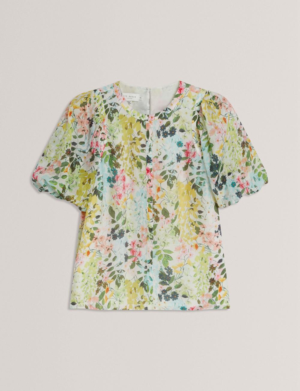 Ted Baker MICHA - Floral Binding Detail Puffed Sleeve Blouse Dames Ivory | TQNU-19836