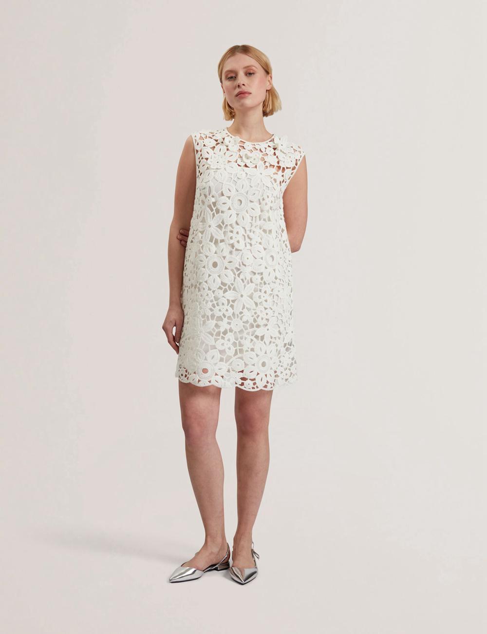 Ted Baker MIIKKA - Crochet Sleeveless Shift Mini-jurk Dames Wit | FSOM-97830