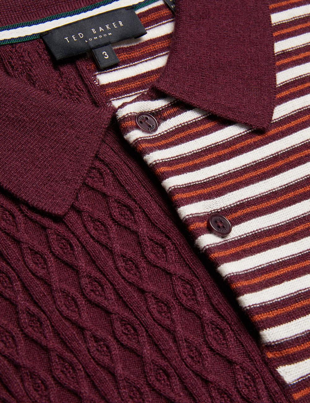 Ted Baker MINSTA - Textured Patchwork Knit Poloshirt Heren Bordeaux | EWIH-37156