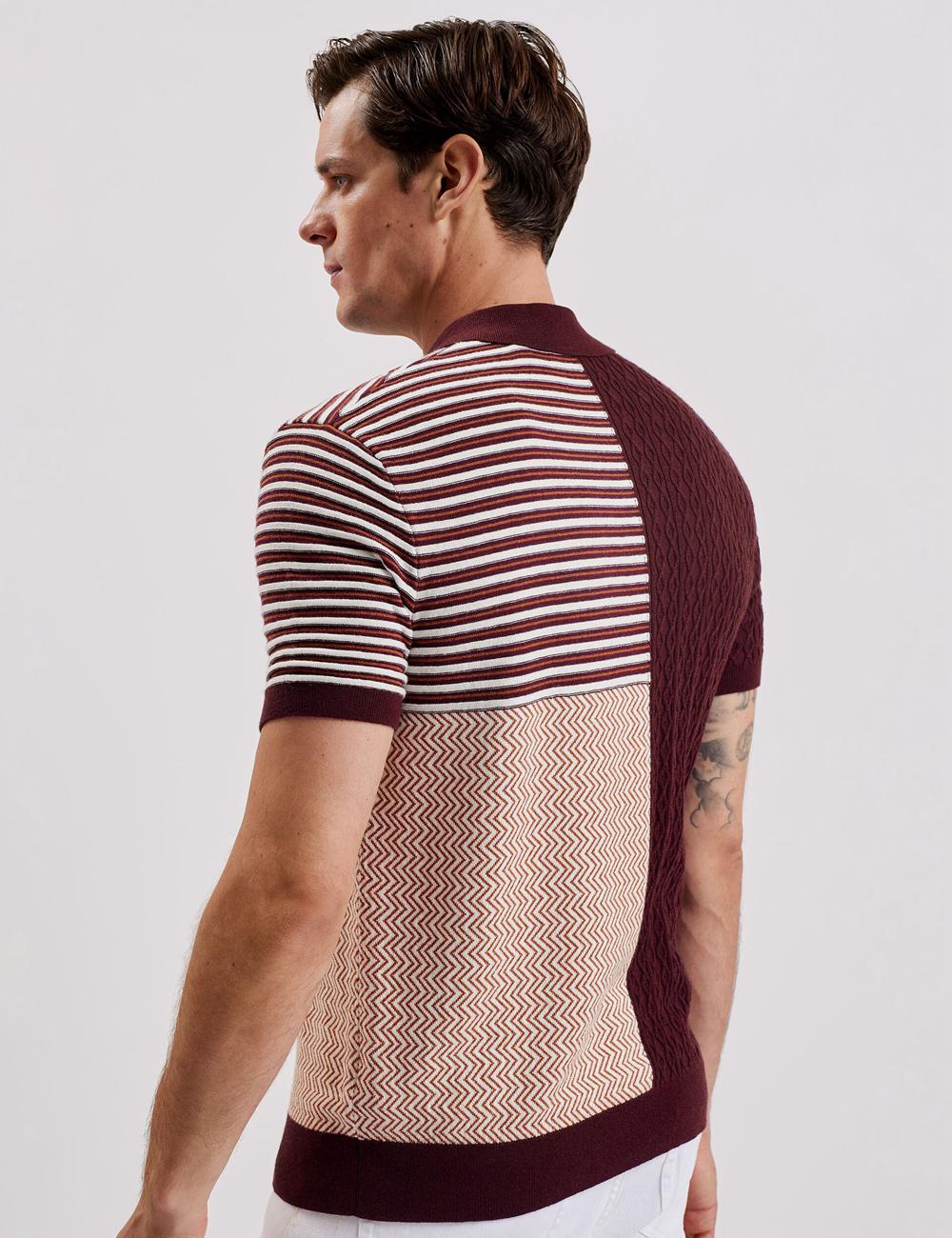 Ted Baker MINSTA - Textured Patchwork Knit Poloshirt Heren Bordeaux | EWIH-37156