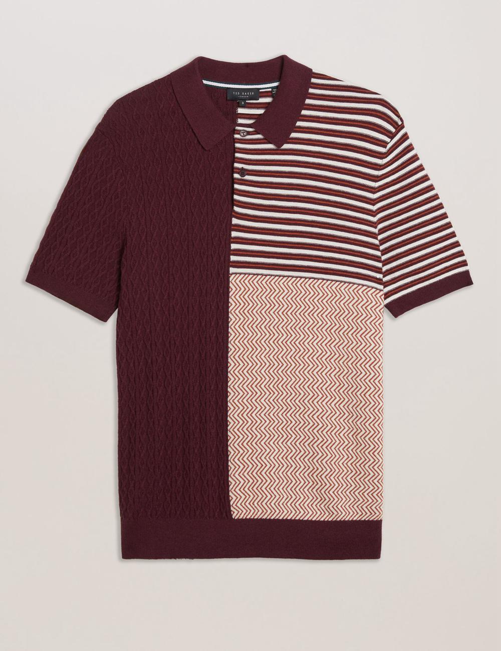 Ted Baker MINSTA - Textured Patchwork Knit Poloshirt Heren Bordeaux | EWIH-37156
