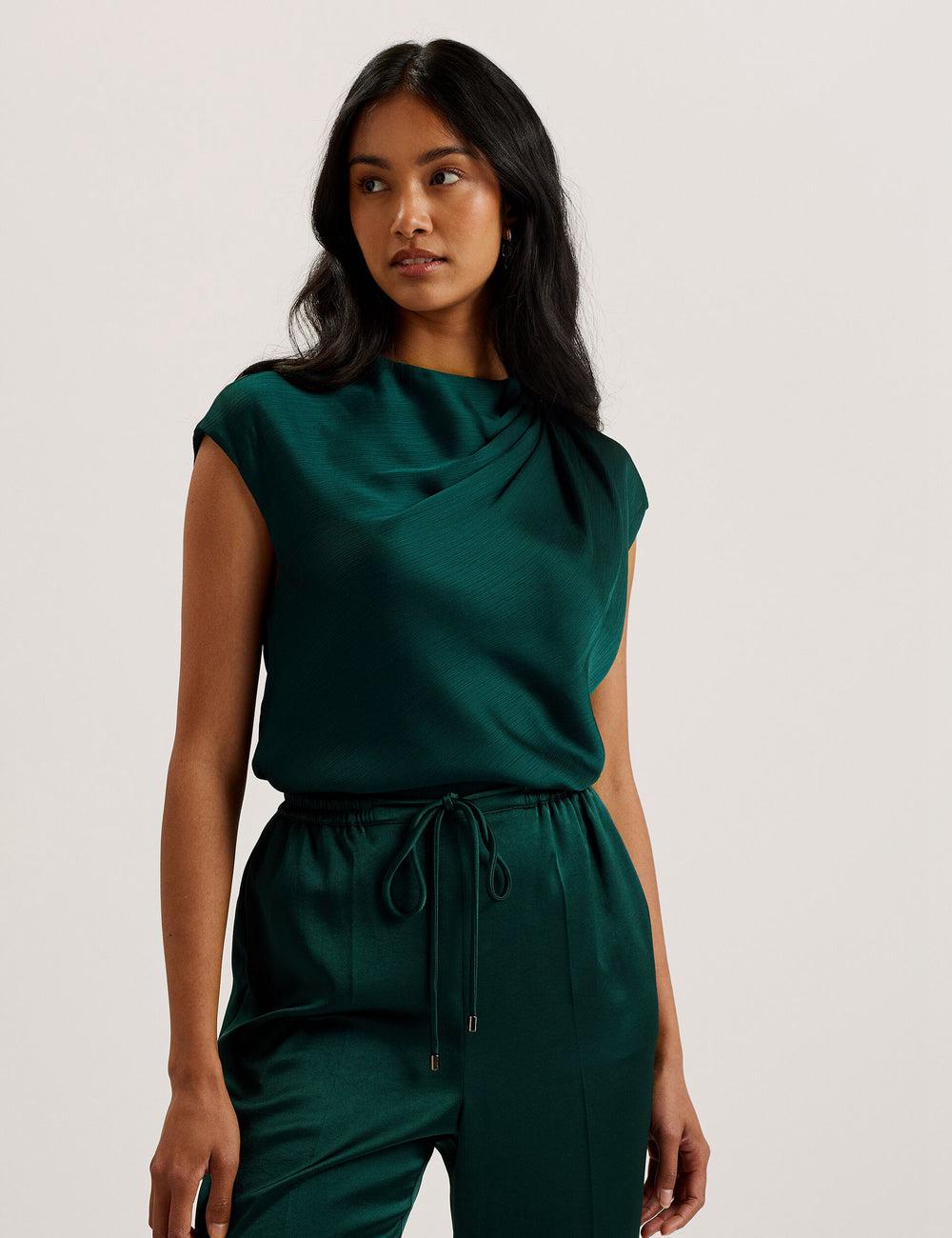Ted Baker MISRINA - Drape Neck Detail Satin Top Jumpers Dames Groen | JQKZ-50867