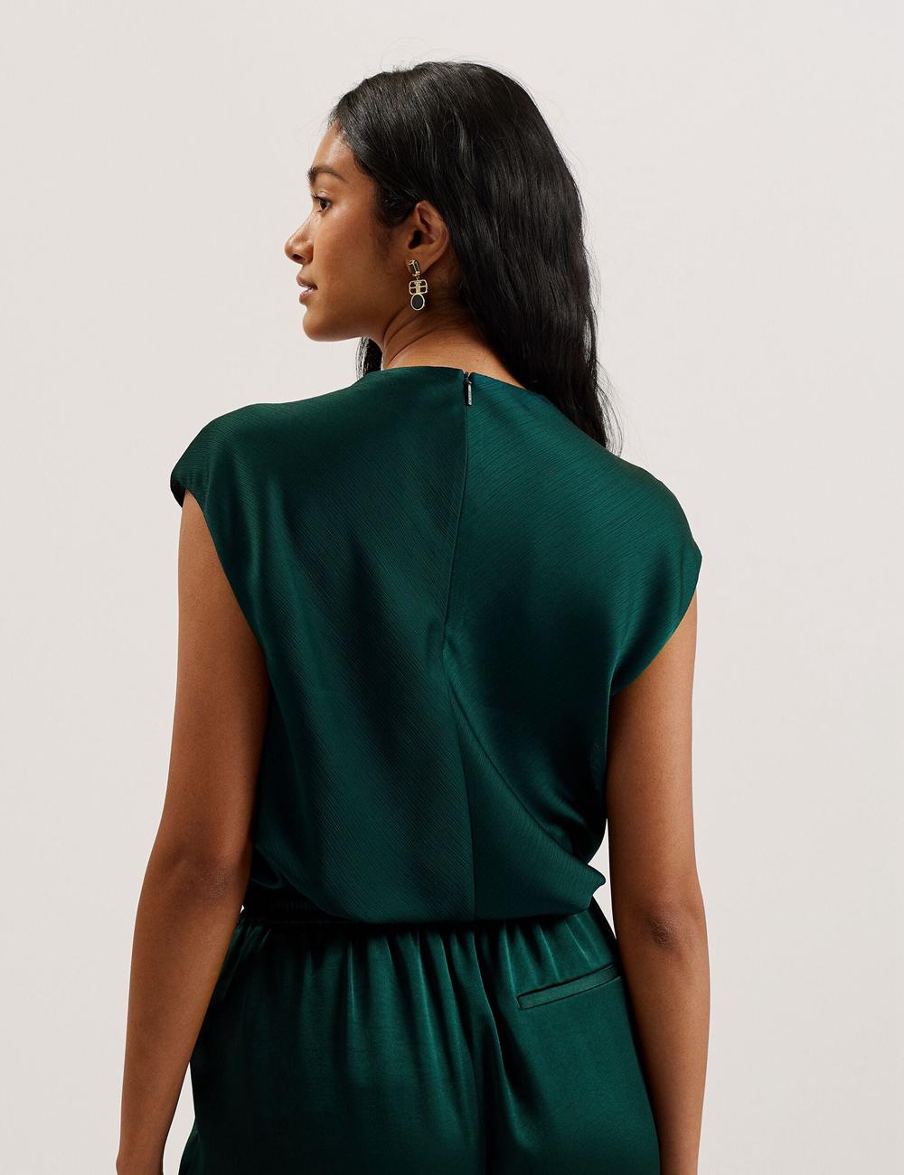 Ted Baker MISRINA - Drape Neck Detail Satin Top Jumpers Dames Groen | JQKZ-50867