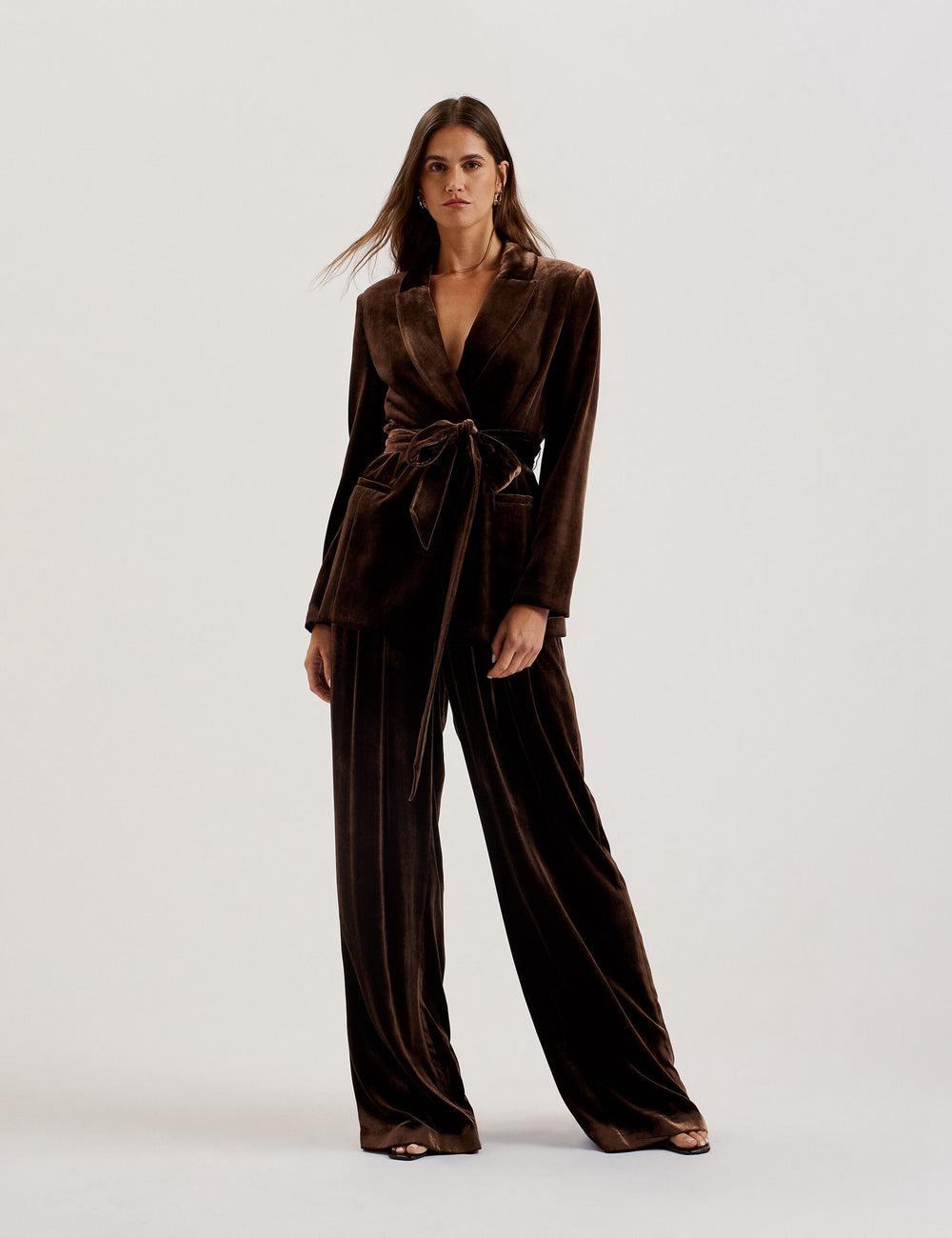 Ted Baker MOMIJIT - Velvet Pleated Wide Leg Broek Dames Bruin | NCLA-19723
