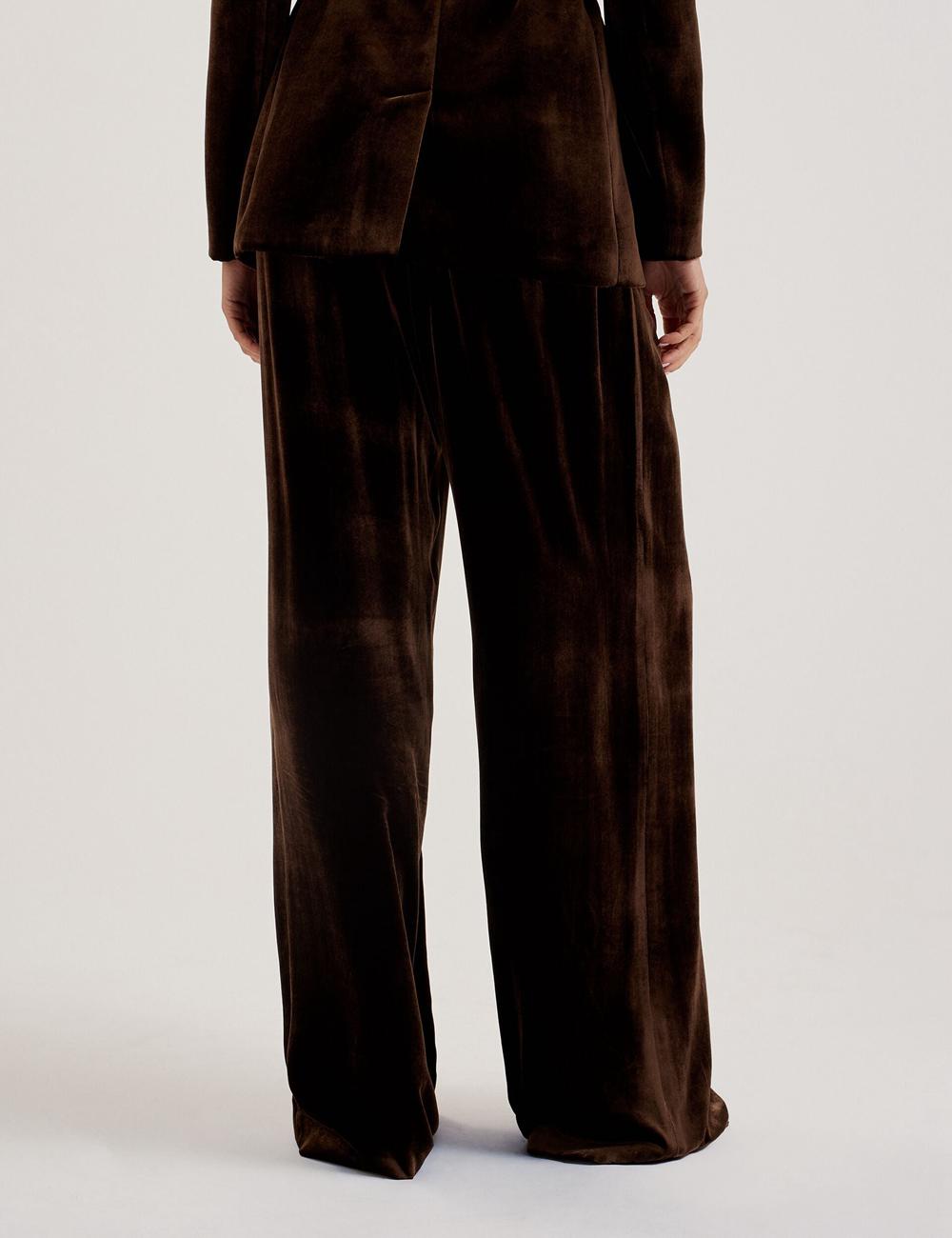 Ted Baker MOMIJIT - Velvet Pleated Wide Leg Broek Dames Bruin | NCLA-19723