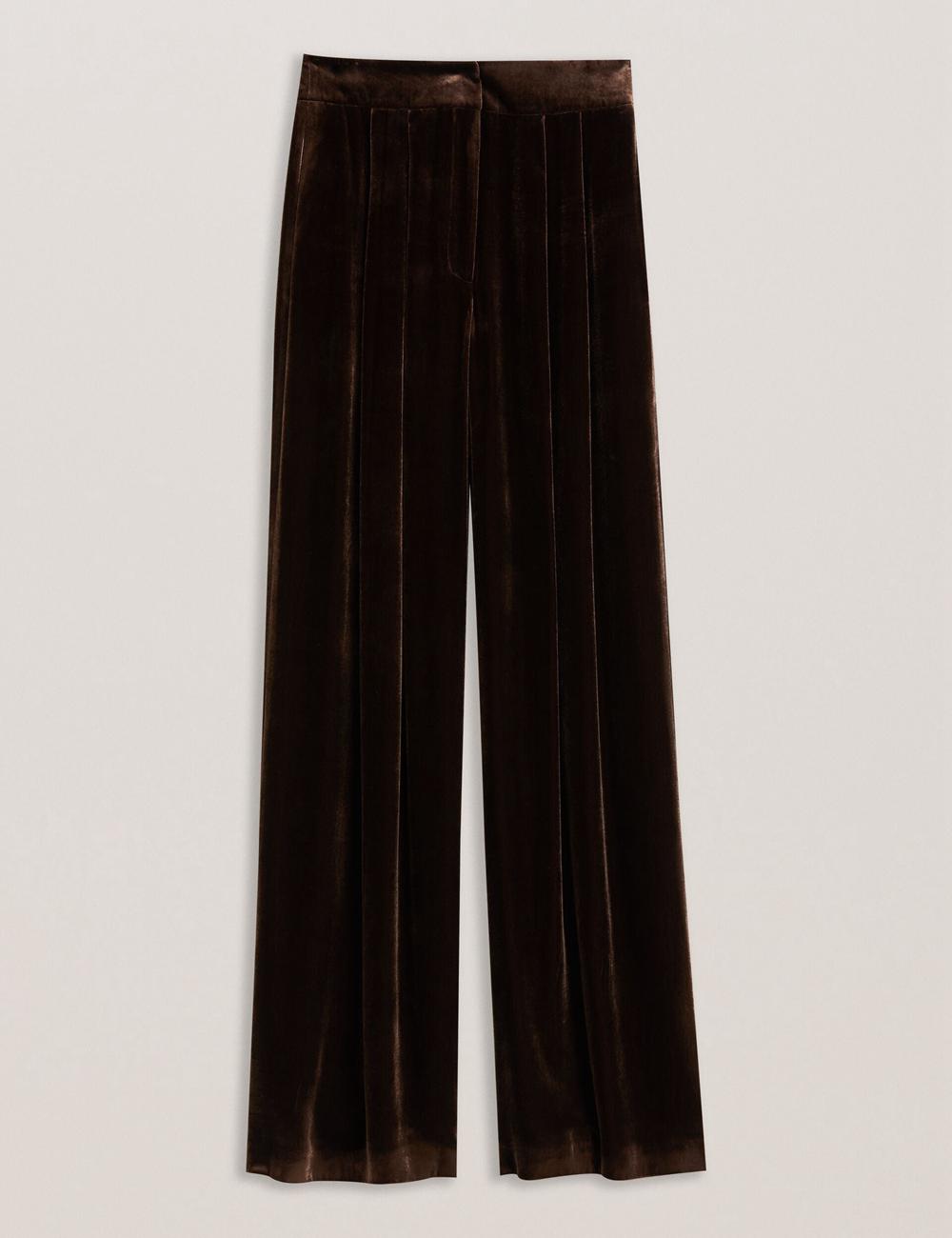 Ted Baker MOMIJIT - Velvet Pleated Wide Leg Broek Dames Bruin | NCLA-19723