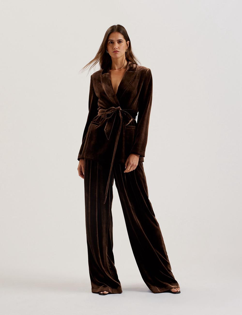 Ted Baker MOMIJIT - Velvet Pleated Wide Leg Broek Dames Bruin | NCLA-19723