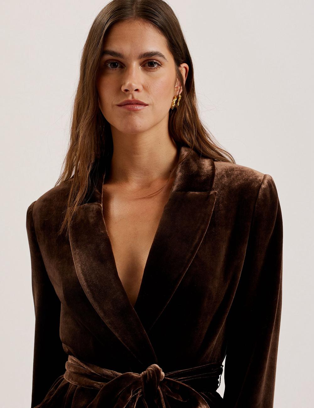 Ted Baker MOMIJI - Velvet Waist Single Breasted Blazer Dames Bruin | RFHQ-72364