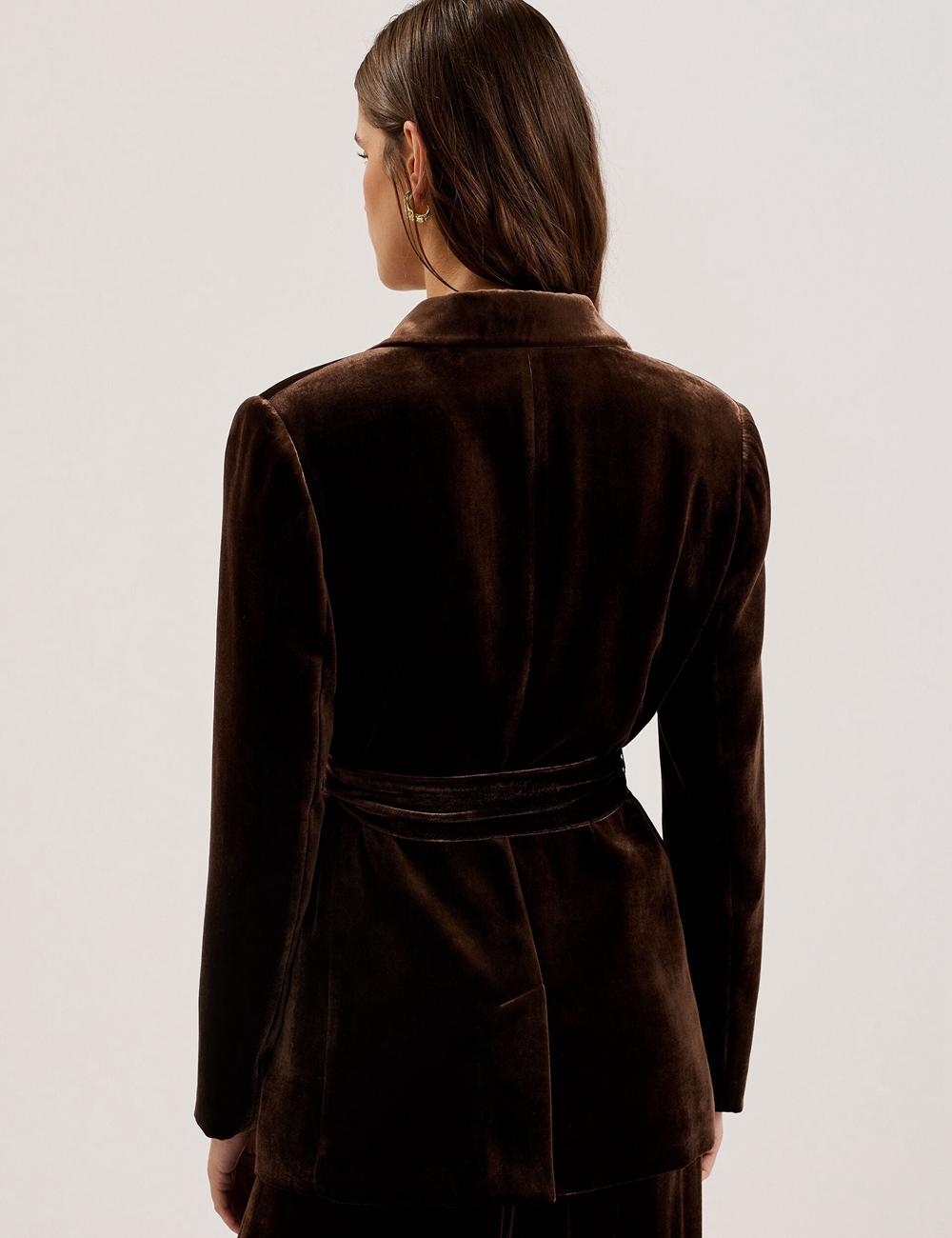 Ted Baker MOMIJI - Velvet Waist Single Breasted Blazer Dames Bruin | RFHQ-72364