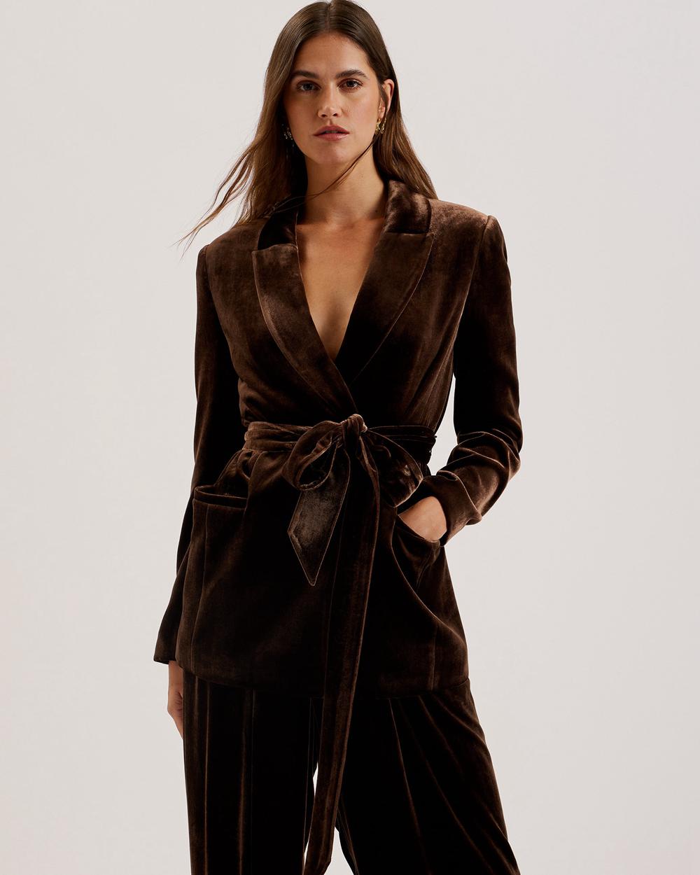 Ted Baker MOMIJI - Velvet Waist Single Breasted Blazer Dames Bruin | RFHQ-72364
