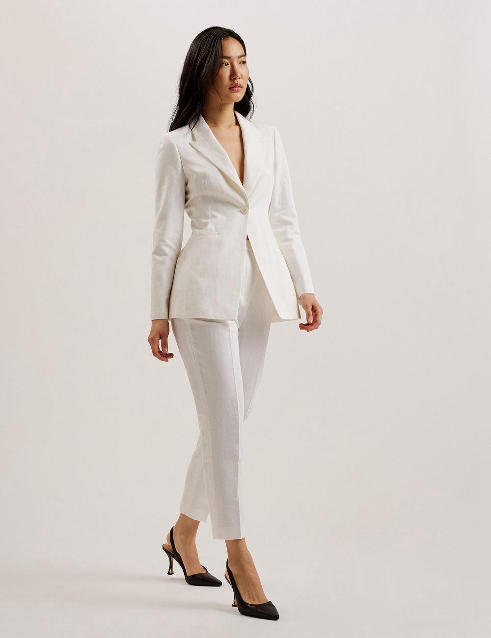 Ted Baker MUSUBT - Linen Cotton High Waisted Tailored Broek Dames Wit | TZAM-27930
