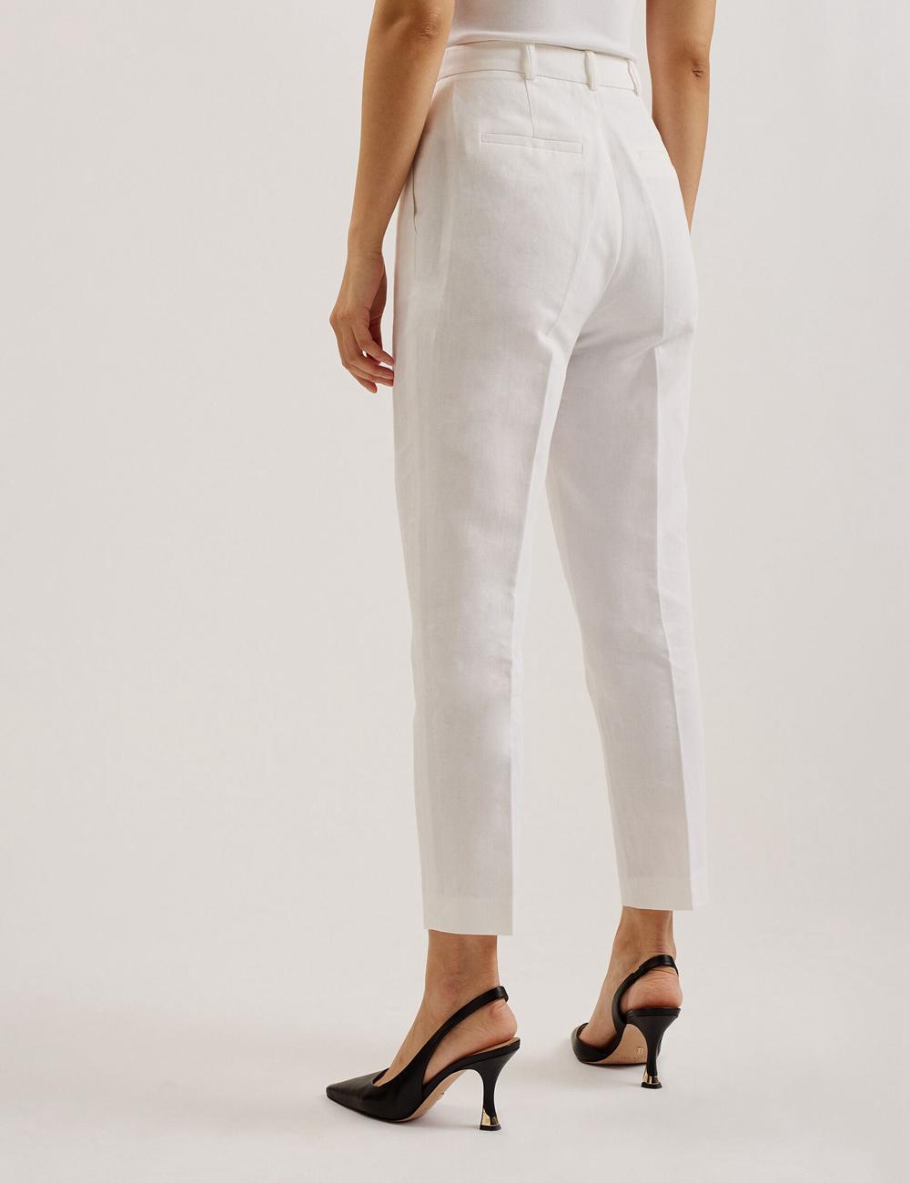 Ted Baker MUSUBT - Linen Cotton High Waisted Tailored Broek Dames Wit | TZAM-27930