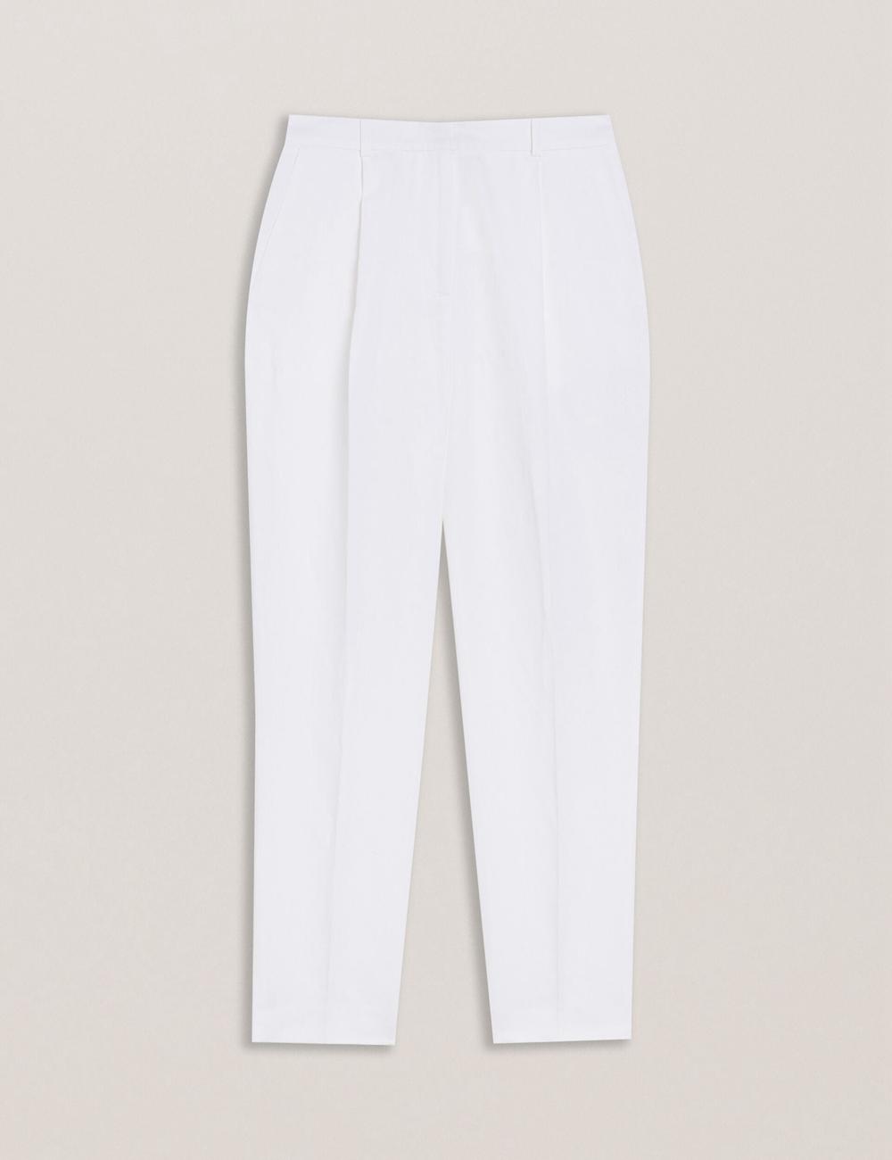 Ted Baker MUSUBT - Linen Cotton High Waisted Tailored Broek Dames Wit | TZAM-27930