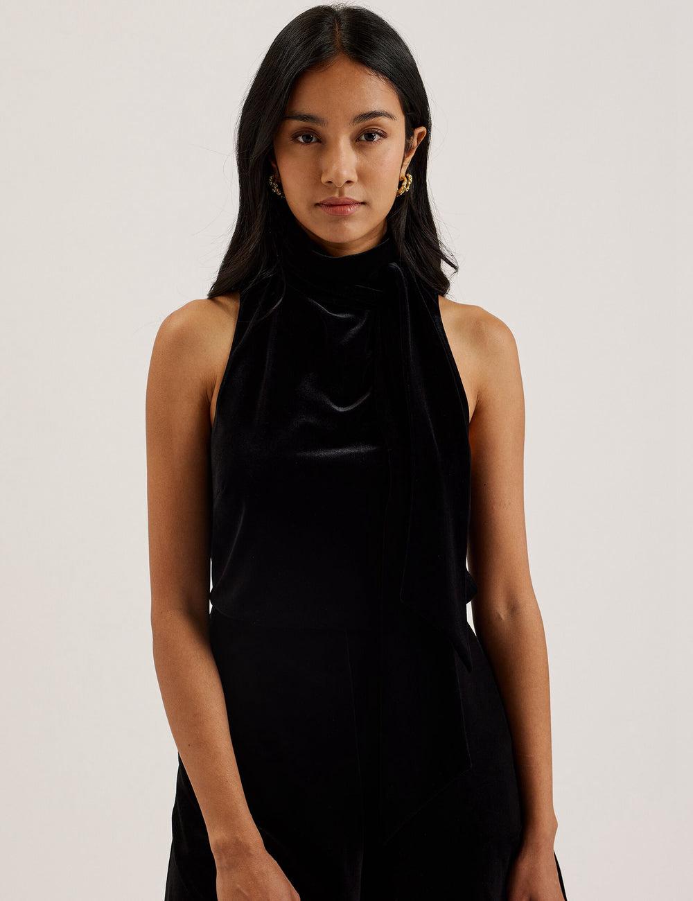 Ted Baker NALIAS - Velvet High Cowl Neck Sleeveless Topjes Dames Zwart | EHAR-39204