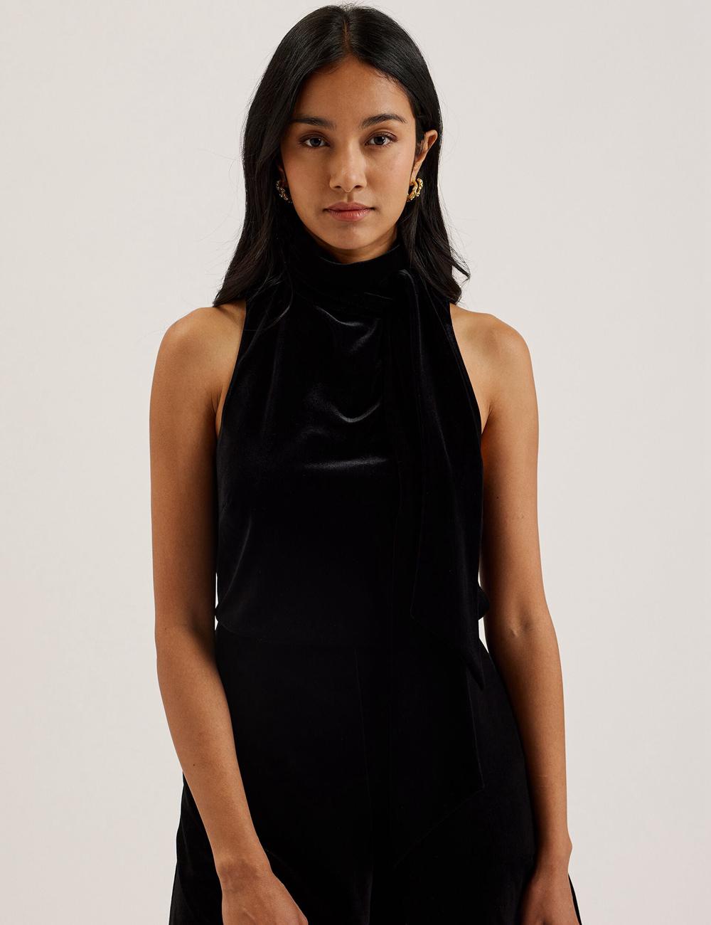 Ted Baker NALIAS - Velvet High Cowl Neck Sleeveless Topjes Dames Zwart | EHAR-39204