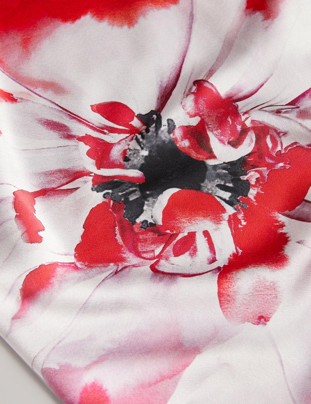 Ted Baker NASINU - Printed Satin Batwing Sleeve Midi-jurk Dames Rood | NRQF-61843