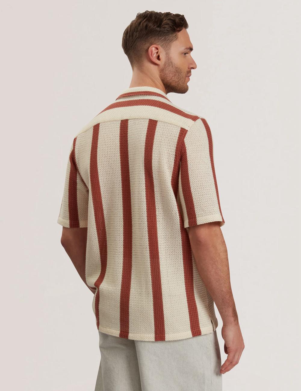 Ted Baker NIKS - Short Sleeve Stripe Crochet Oversized Overhemd Heren Taupe | JUWN-97365
