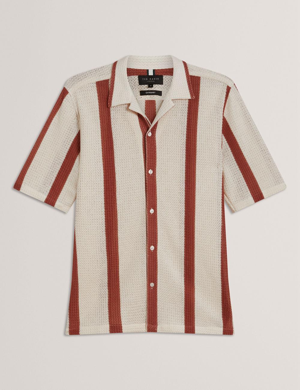 Ted Baker NIKS - Short Sleeve Stripe Crochet Oversized Overhemd Heren Taupe | JUWN-97365