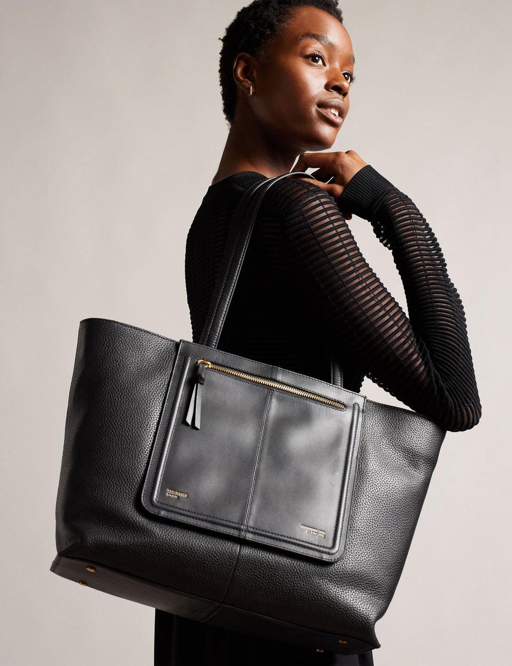 Ted Baker NISH - Wide Leather Shopper With Zip Pocket Shopper Tas Dames Zwart | CAQM-96178