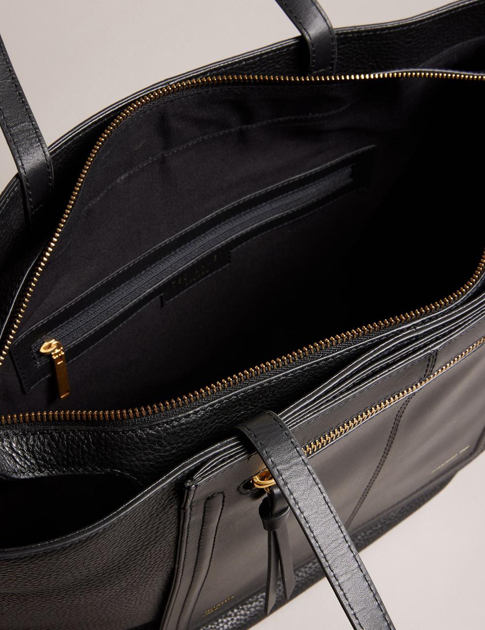 Ted Baker NISH - Wide Leather Shopper With Zip Pocket Shopper Tas Dames Zwart | CAQM-96178
