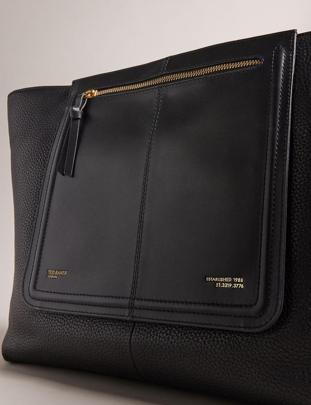 Ted Baker NISH - Wide Leather Shopper With Zip Pocket Shopper Tas Dames Zwart | CAQM-96178
