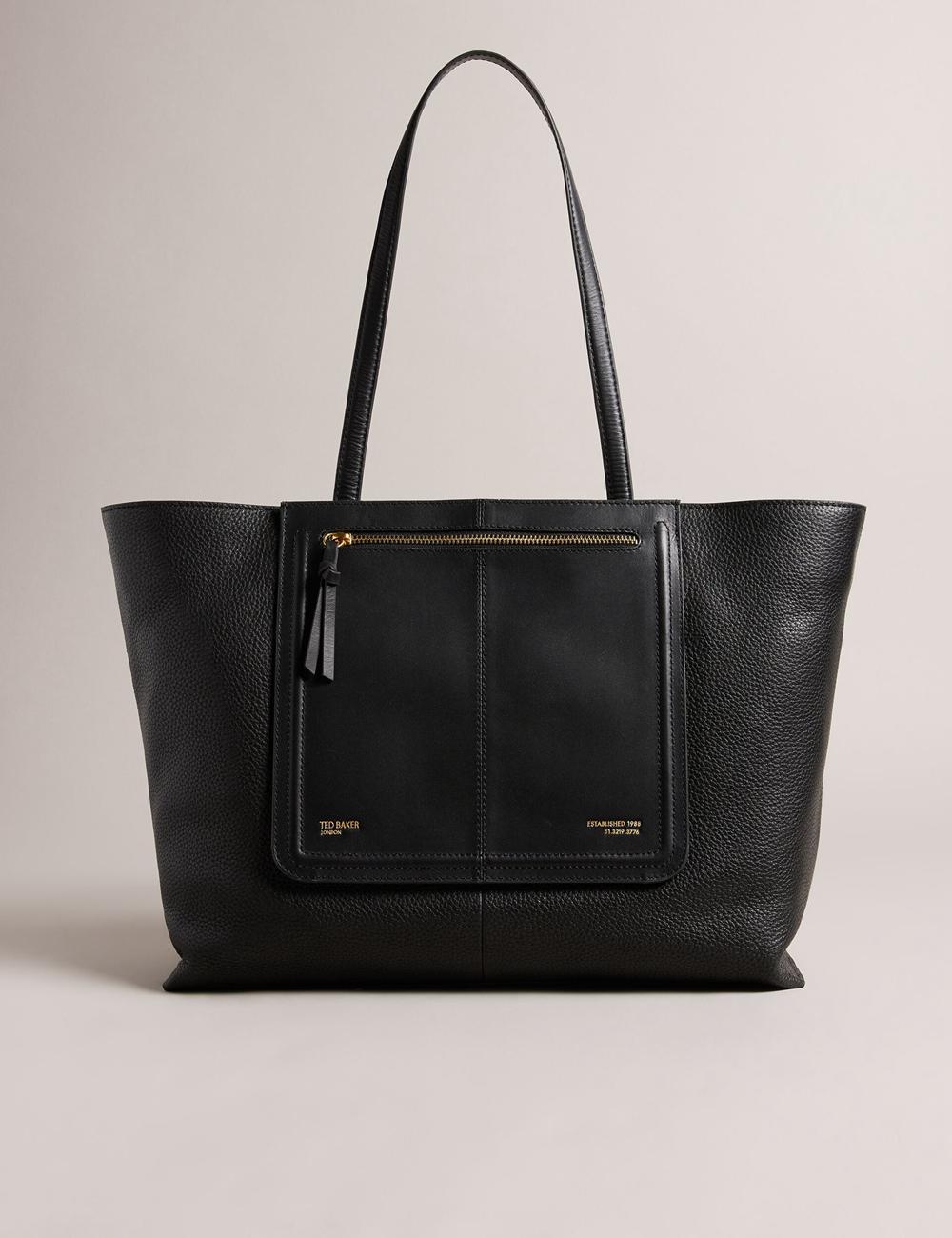 Ted Baker NISH - Wide Leather Shopper With Zip Pocket Shopper Tas Dames Zwart | CAQM-96178