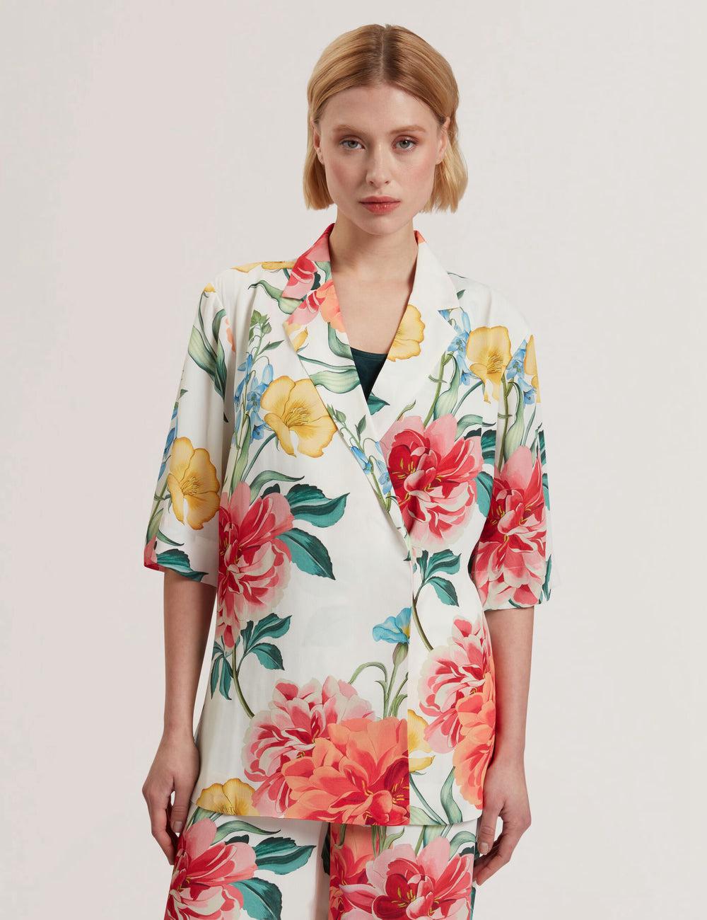 Ted Baker NYMPHA - Floral Short Sleeve Oversized Blazer Dames Wit | HSXD-14726